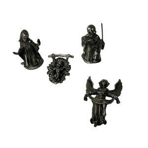 Vintage Heavy Pewter Mary Joseph Angel Jesus Manger‎